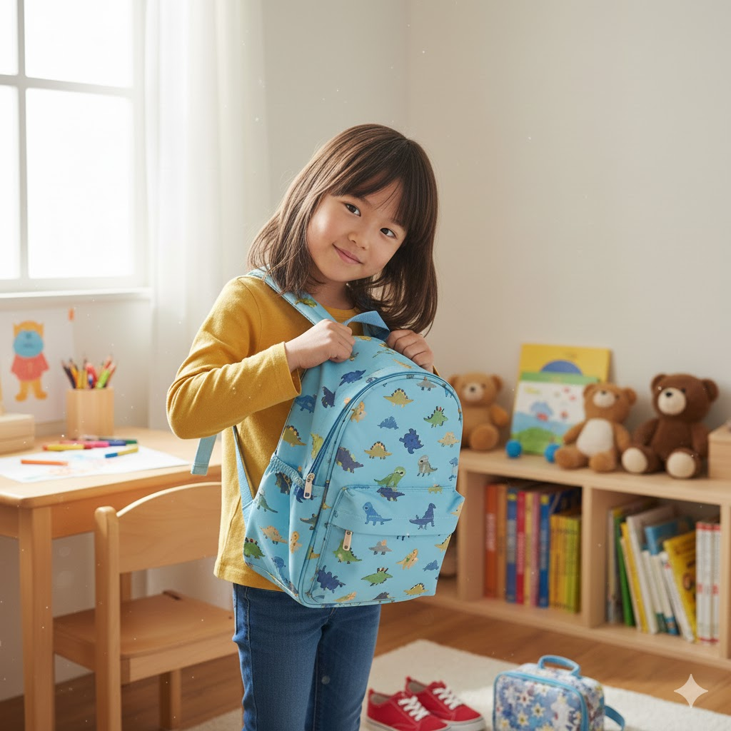 慌ただしく保育園の用意をする子ども