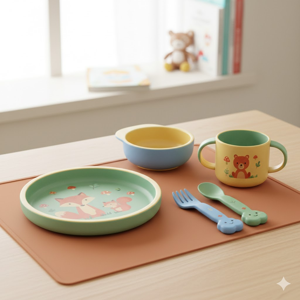 子ども用の食器を準備する写真