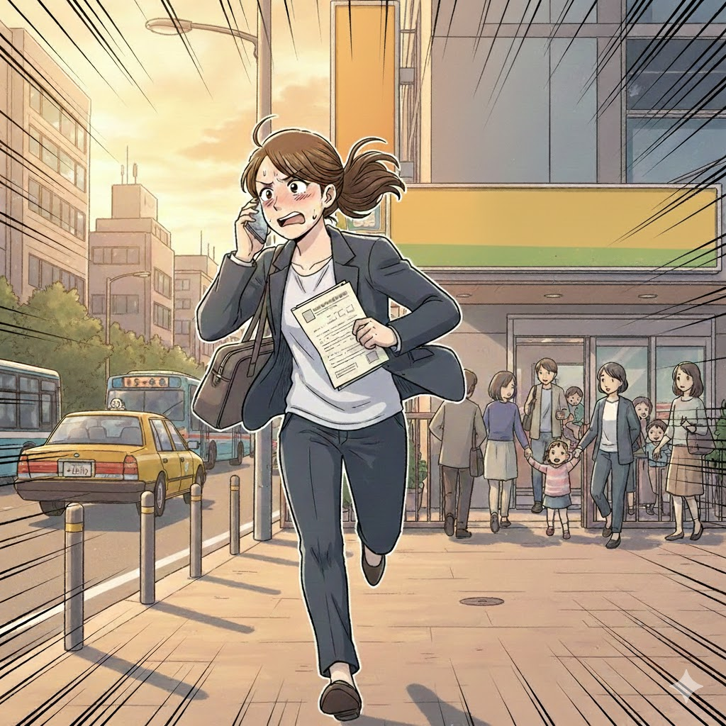 慌ててお迎えに行くワーママのイメージ