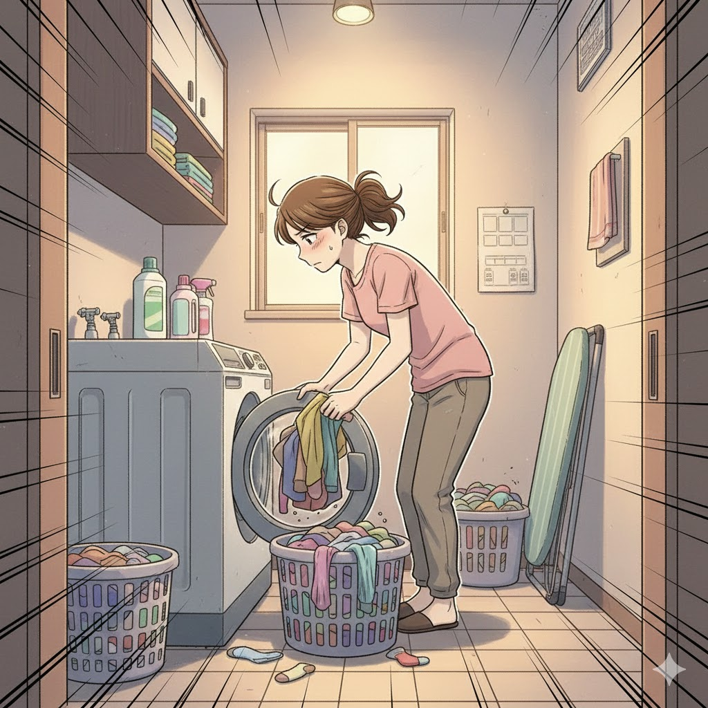 洗濯に追われるワーママのイメージ
