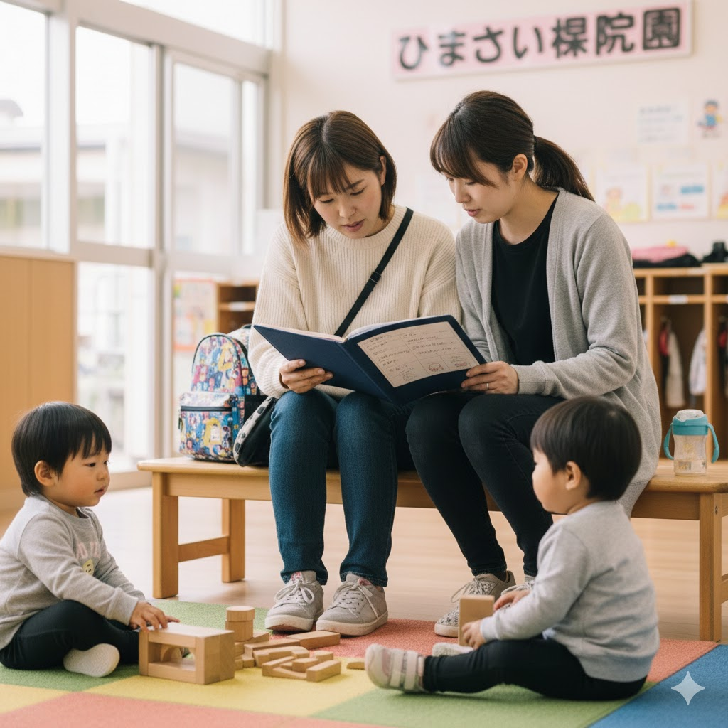 保護者が連絡帳を見るイメージ