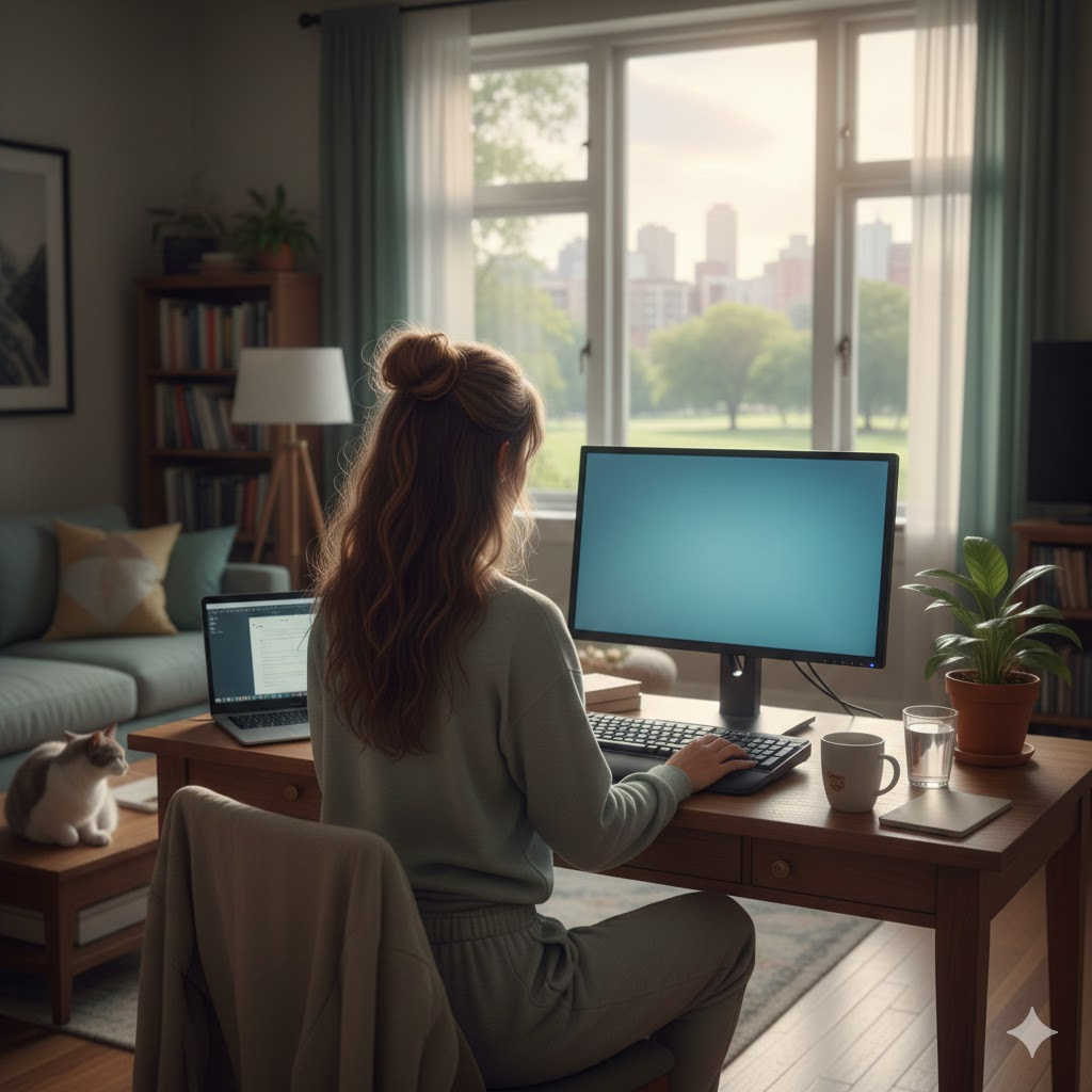 在宅ワークする保育士の姿