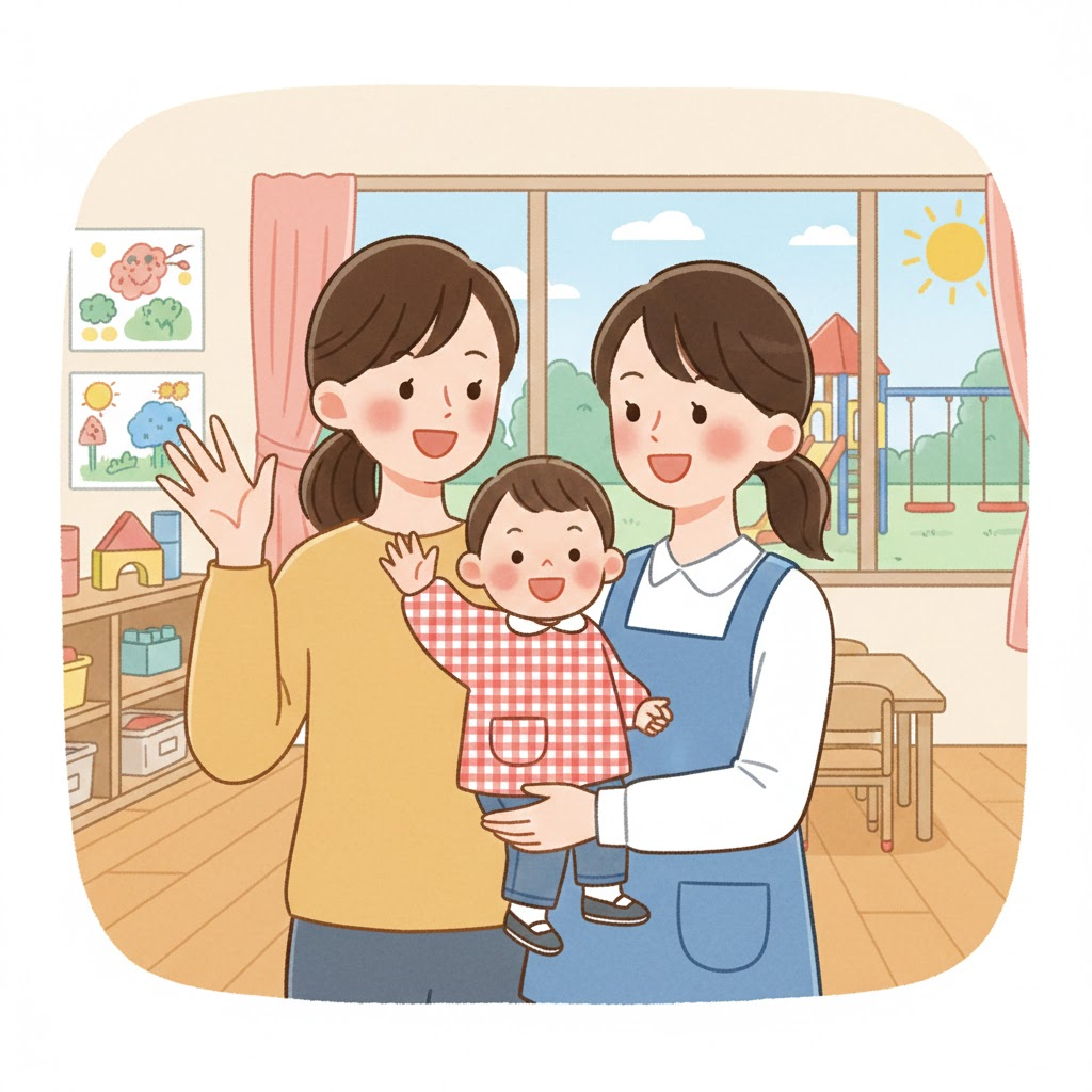 保育園に子どもを預ける保護者のイメージ