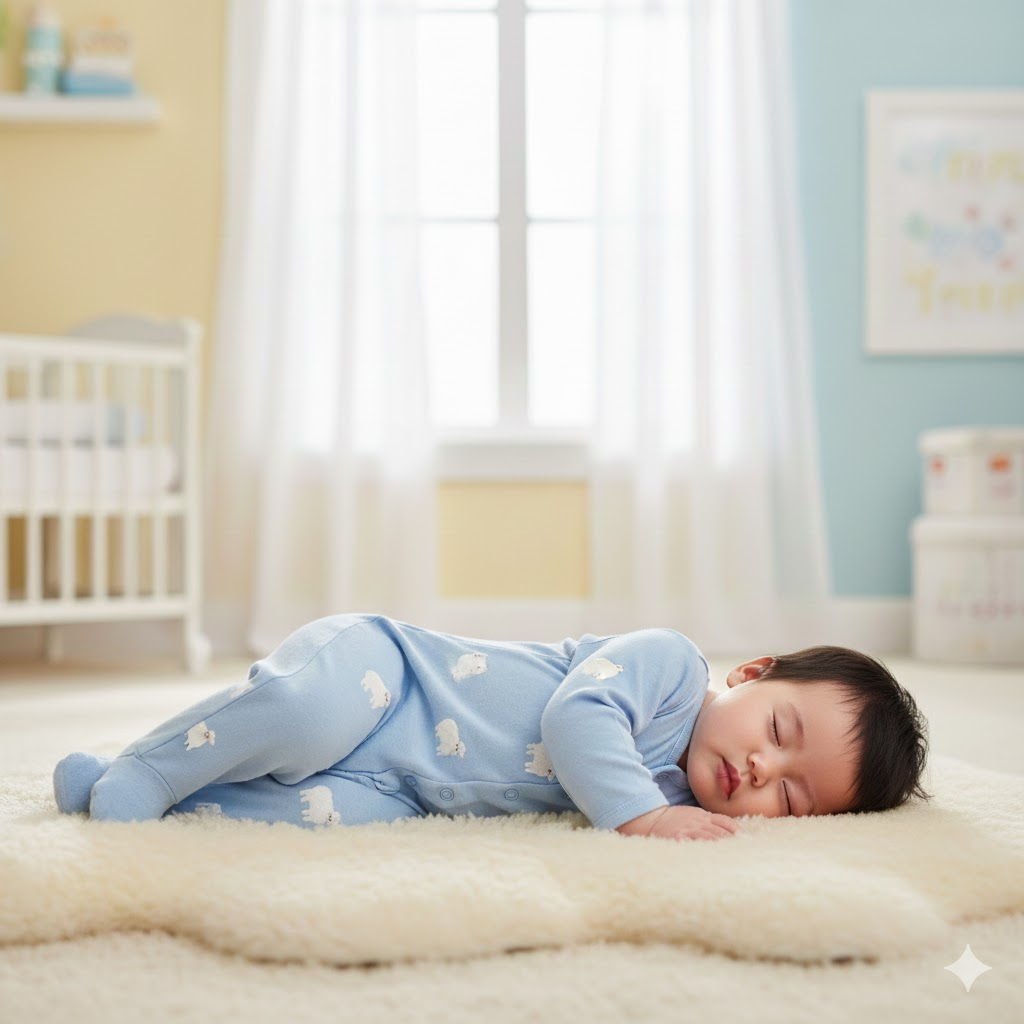 ロンパースを着た赤ちゃんの写真